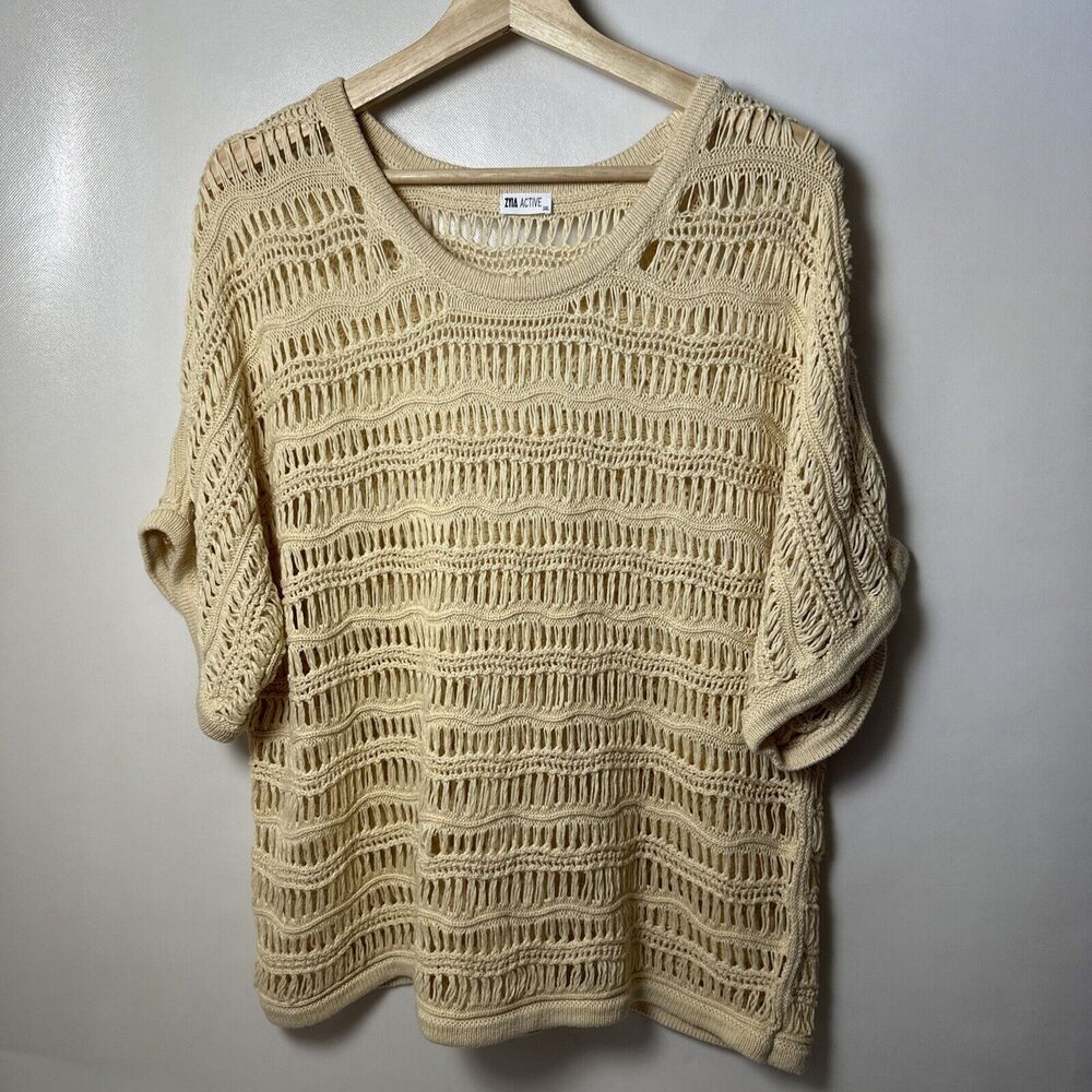 Zyia Active Sweater Womens Hilton Head Ivory Knit Fish Net Top Cover Up 3X